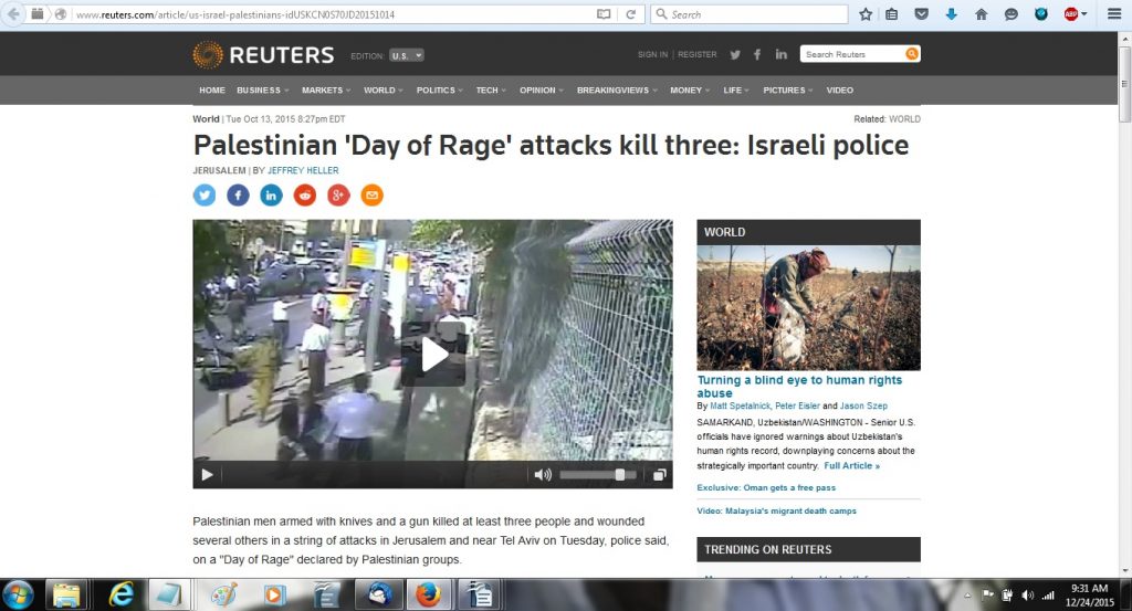 13Oct15 Reuters source story - video of Rabbi murder