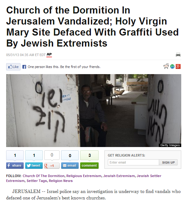 31May13 Jewish extremists vandalize Christian holy site
