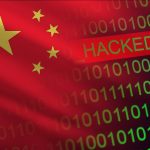 China hacked state security. Cyberattack on the financial and banking structure. Theft of secret information. On a background of a flag the binary code.